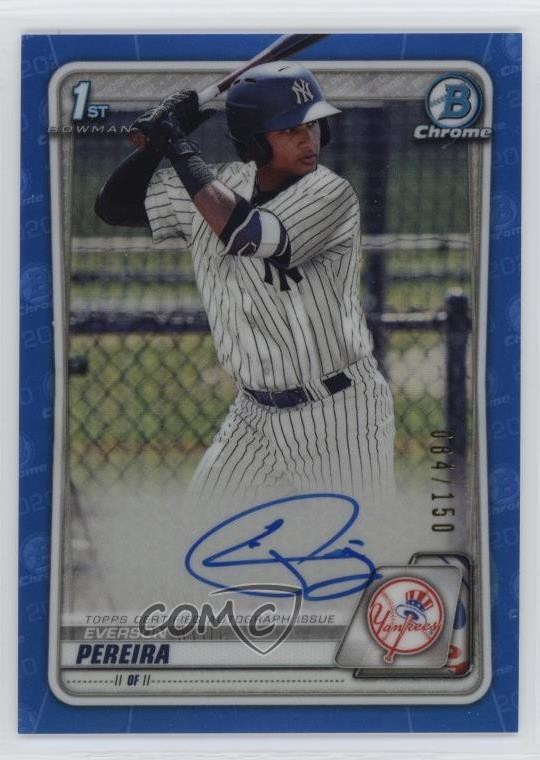 2020 Bowman Chrome Prospects Blue Refractor /150 Everson Pereira Auto 0o48
