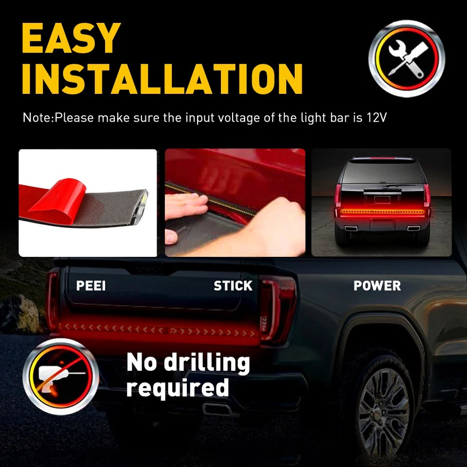 Barra de puerta trasera de camión 48" LED tira de flash secuencial freno luz de señal de giro EE. UU. Foto 2 de 4