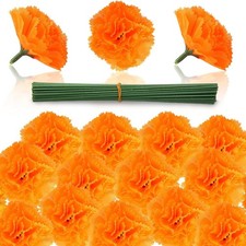 Flowers Bulk, 50 Pcs Artificial Silk Marigolds with Stems Fake Orange Flower