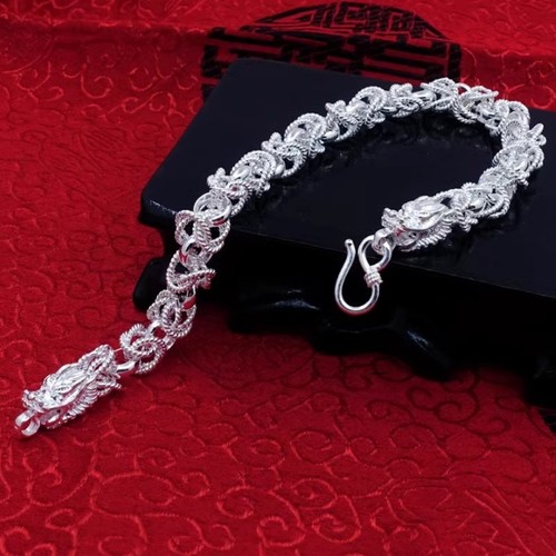 Pure 999 Fine Silver Men Women Dragon Head 7.5mm Byzantine Bracelet 30-31g/9inch - Picture 3 of 6