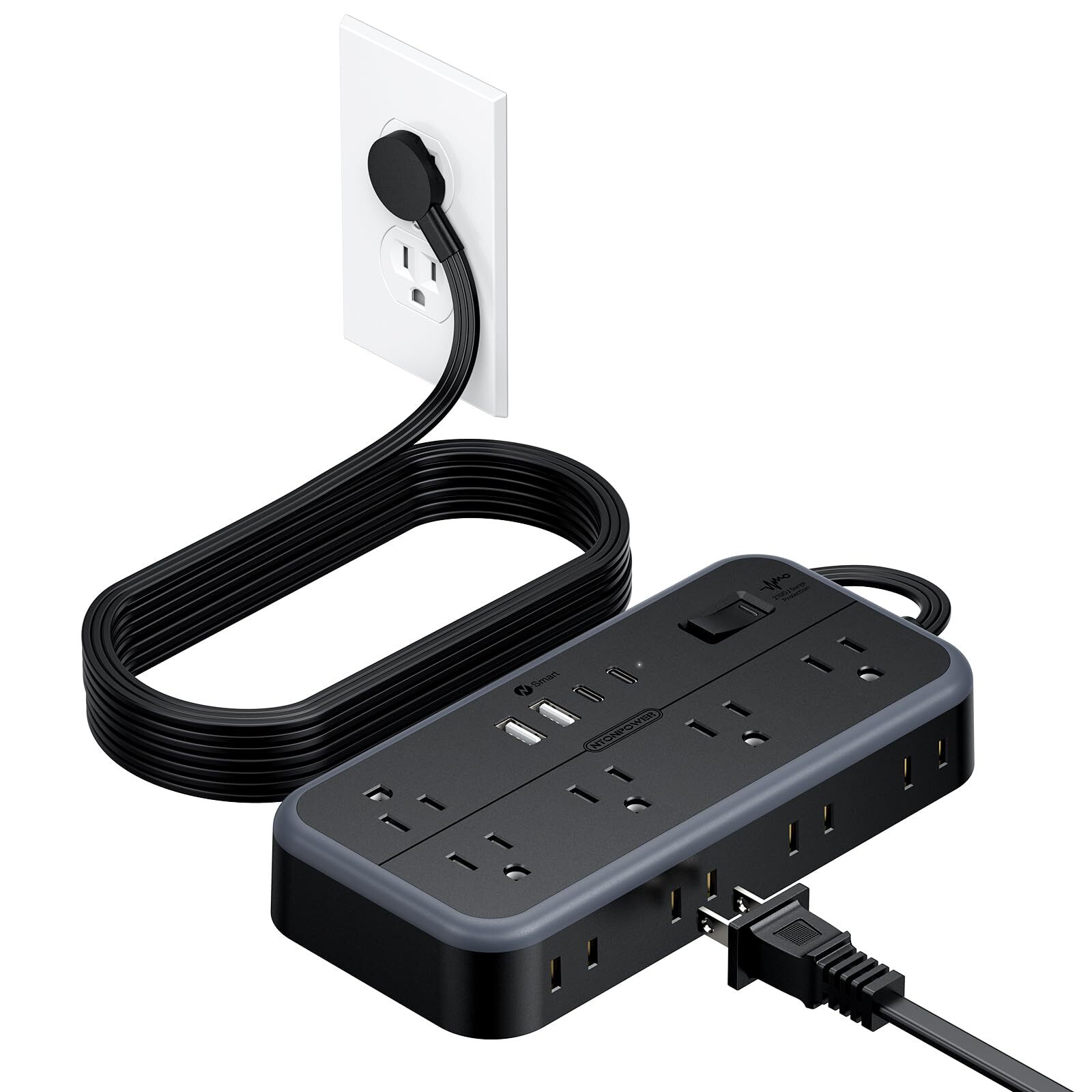 Surge Protector Power Strip 10 Ft Cord 10 Widely Spaced Outlets 4 Usb Port2 Usb-image