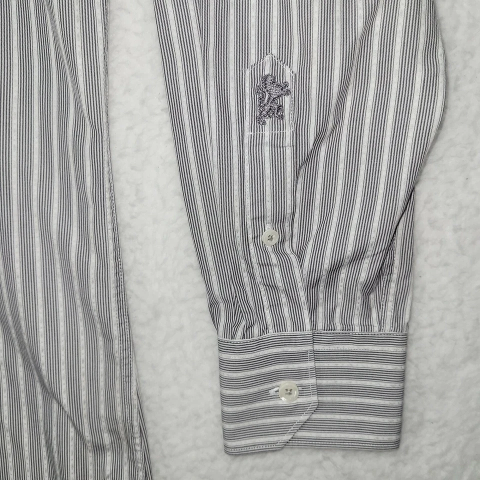 Camisa de vestir para hombre talla 17 32/33 Bugatchi manga larga gris a rayas cuello extendido Foto 4 de 4