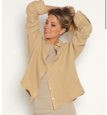 DONNI Waffle Button Down Shirt NWT Size L $345