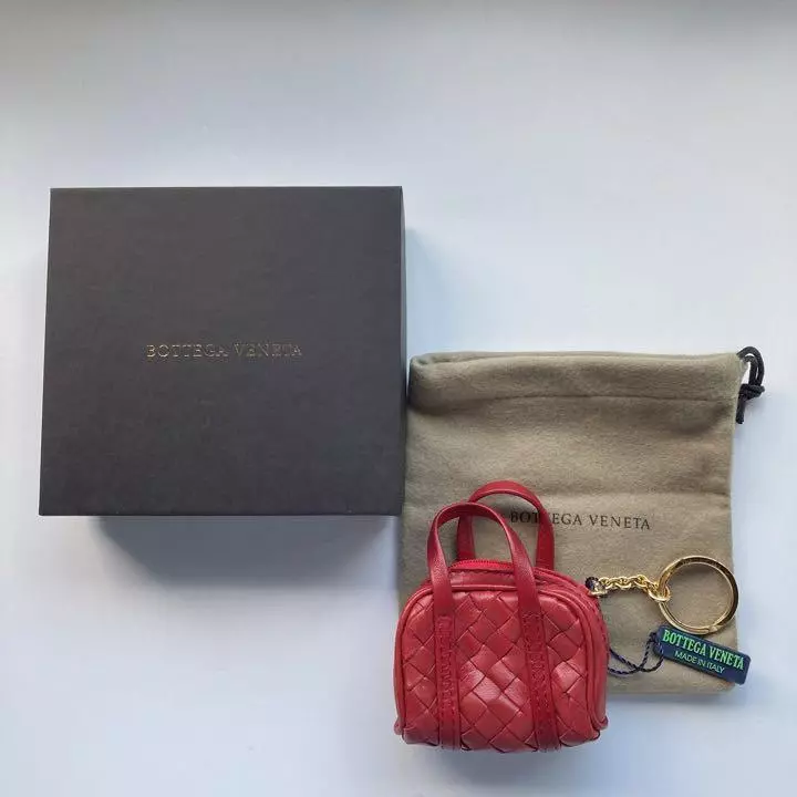 BOTTEGA VENETA Charm Intrecciato Leather Red Gold Bag charm Mini Pouch  #5317D