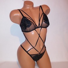 Victoria Secret Lingerie Teddy One Piece Bodysuit Palm Leaf Embroidered New