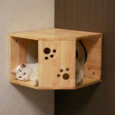 PETOMG Wall Mounted Cat House, Cat Shelf, Cat Perch Rubber Wood