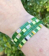 Lucky Stretch Miyuki Tila bracelet boho Japanese glass stackable minimal USA 