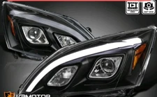 Black Fits 2007-2011 Honda CRV CR-V Projector Headlights LED Strip Lamps 07-11