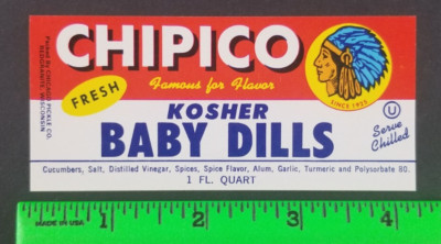 Vintage Chipico Indian Baby Dill Pickle  Label Card