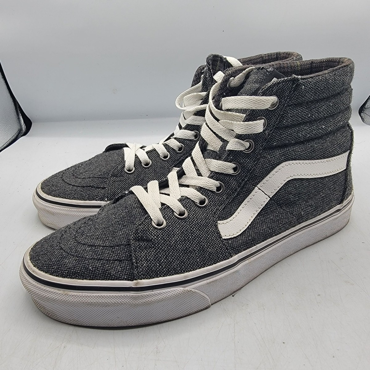 VANS Sk8 Hi Mens 8.5 Tweed Black True White Sneaker Shoes  display picture 3