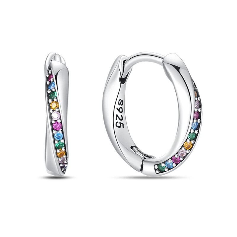 Crystal Geometric Earrings Minimal Earrings 925 Sterling Silver Hoop Earrings