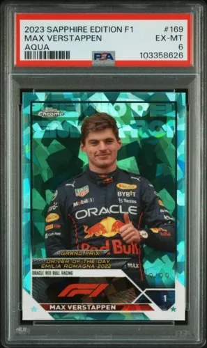 MAX VERSTAPPEN 2023 Topps Chrome F1 SAPPHIRE EDITION AQUA #169 PSA 6 EX-MT