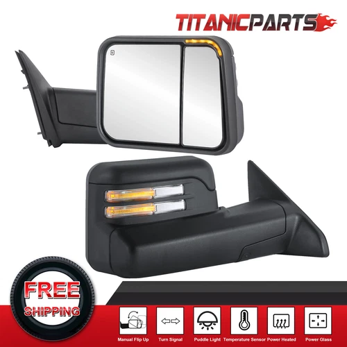 2PCS Power Heated Tow Mirrors w/ Led Signal For 10-18 Dodge Ram 1500 2500 3500