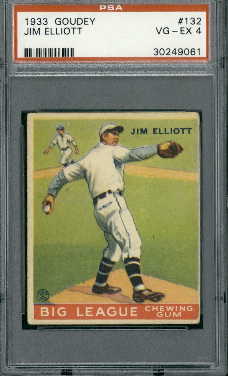 1933 Goudey #132 Jim Elliott - PSA 4