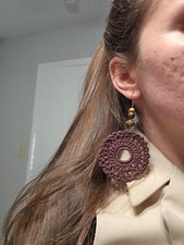 crochet brown hoop earrings .nice earrings for her, handmade crochet earrings