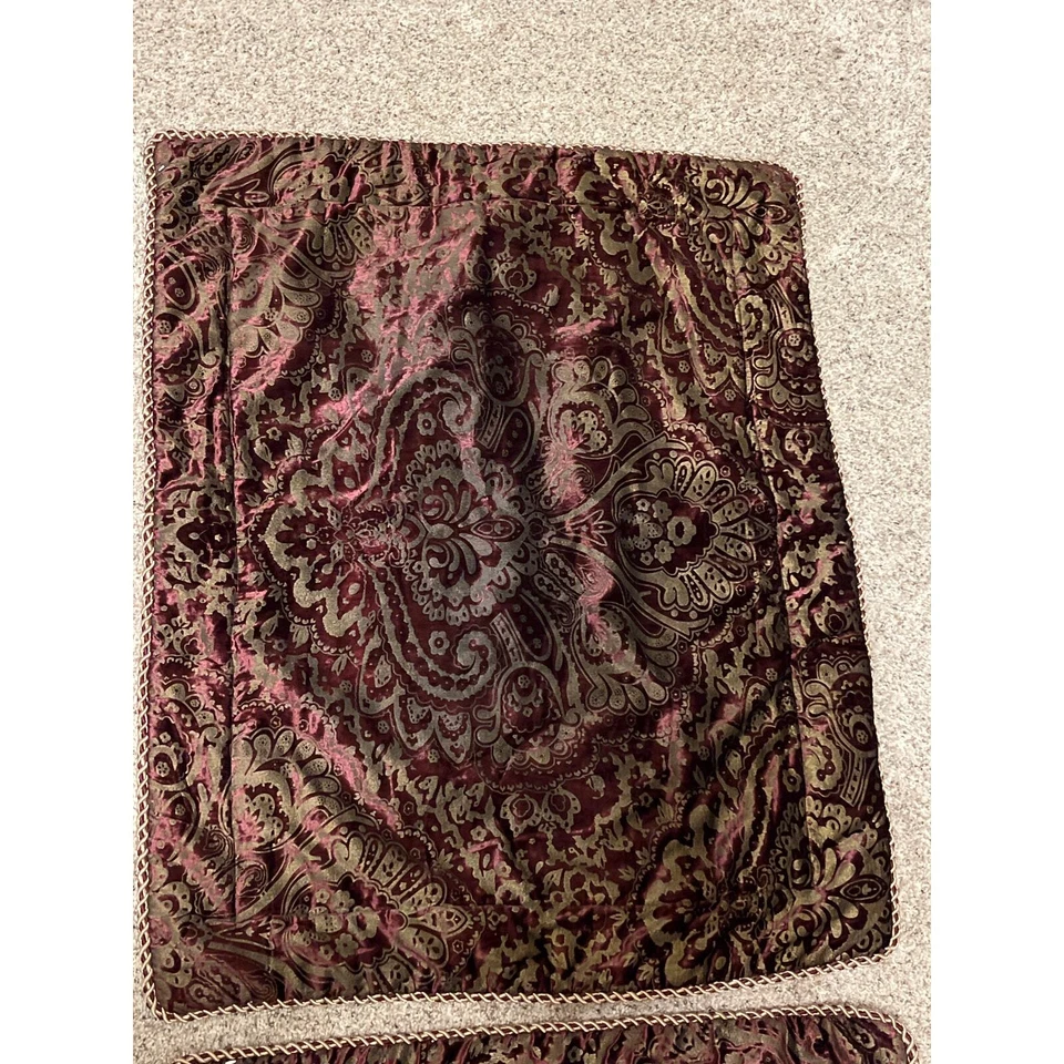 Crosscill European Pillow Shams  Burgundy Gold / Gold Trim Edging Cord EUC - Image 3 of 4
