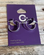 C LUXE By Claire's Sterling Silver Hoop Earrings Ridge Argent 925/1000 Accessory