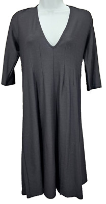 Eileen Fisher Ponte Dress V-Neck Half Sleeve Stretch Minimalist Quiet Luxury USA