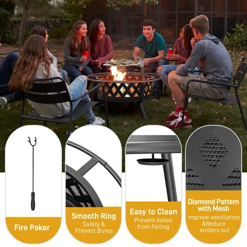 High Quality 30in Metal Fire Pit with Cooking Grates Outdoor Black US - Picture 19 of 21