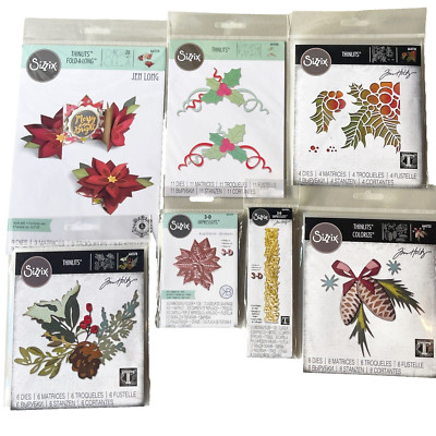 Sizzix Thinlits CHRISTMAS Cutting Dies Poinsettia Holly Mistletoe Bundle NEW