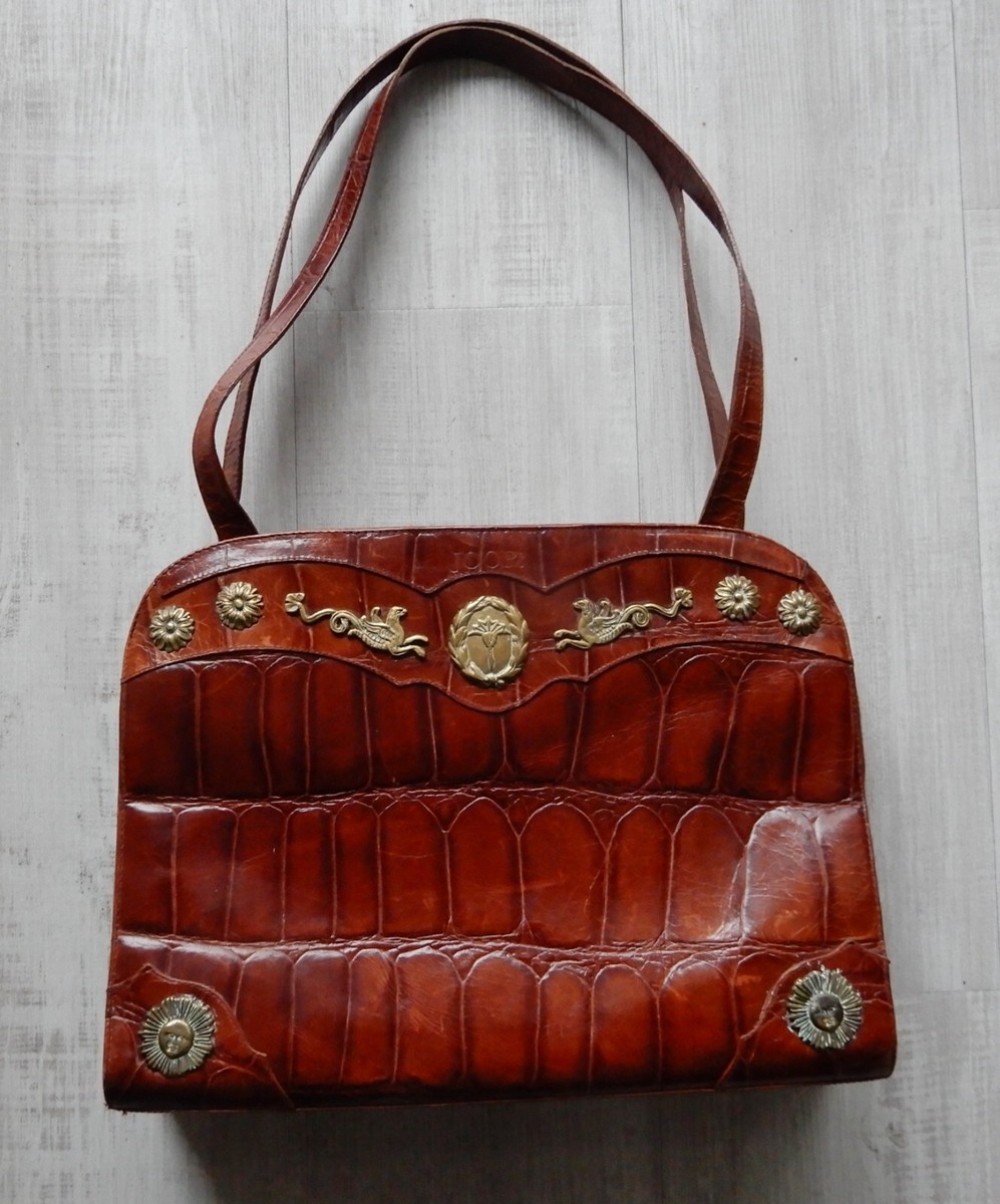 JOOP Tasche, antik, Echtleder, Kroko Design, braun glänzend
