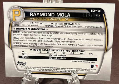 2023 Bowman Chrome - RAYMOND MOLA *1st Bowman Pink Shimmer Refractor!* #112/199! - Picture 2 of 2