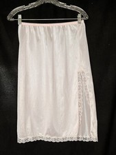 Women  s Light Pink Vintage Slip Skirt With White Lace Side Slit Medium Mel-Lin
