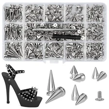 180 Pcs Multi Sizes Cone Spikes Screwback Stud Rivets for Punk Style Clothing