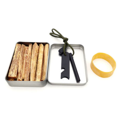 Survival Feuerstarter Set mit Kienholz Feuerstarter Fatwood Fire Flint Metallbox