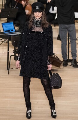 CHANEL 18A HAMBURG BLACK CC LOGO CAMELLIA FANTASY TERRYCLOTH