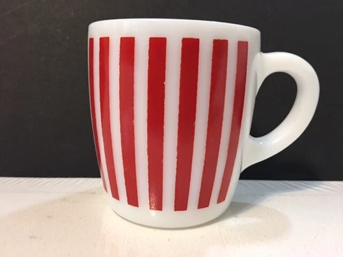 Hazel Atlas Red Candy Stripe 1950's Art Deco C-Handled Coffee Mug Soda Fountain