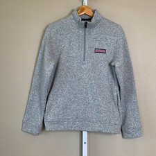 EUC Boys Vineyard Vines Gray Heather Sweater Fleece Shep Shirt Quarter Zip, L