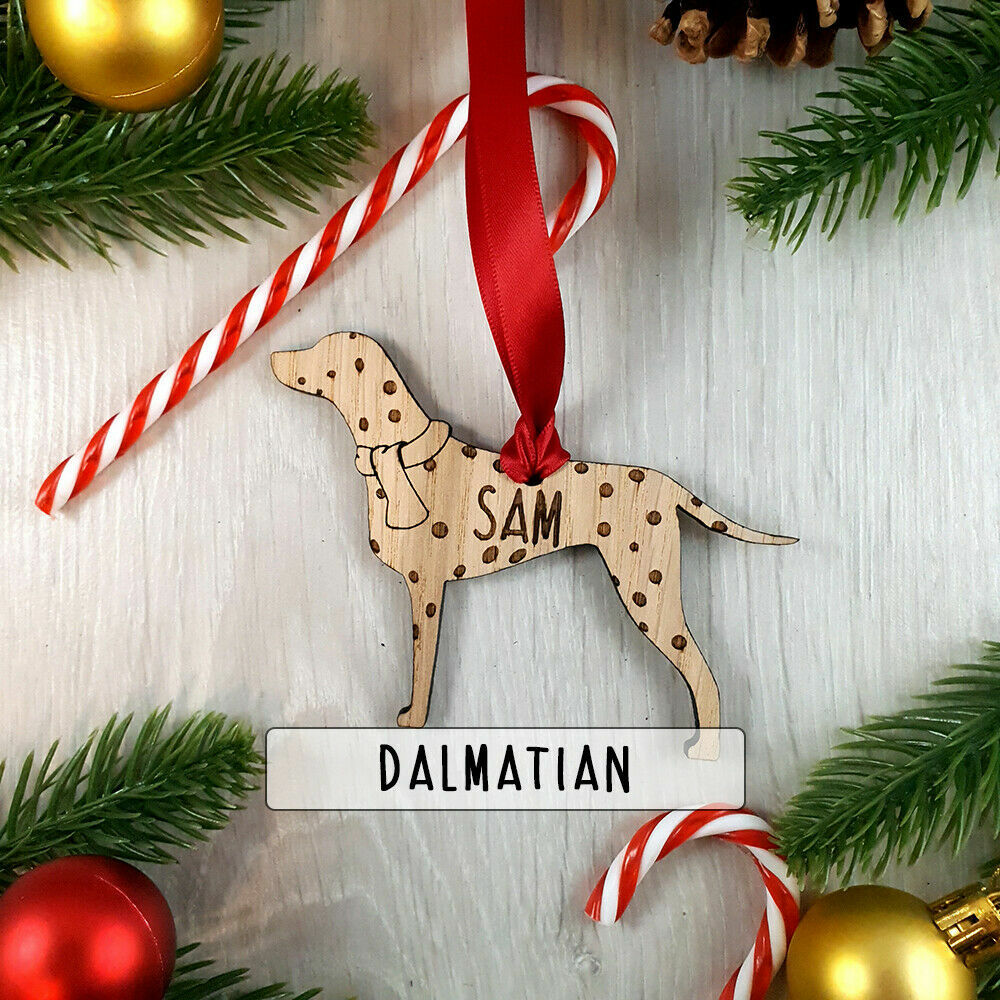 Personalised Dog Wooden Oak Decoration - Christmas Tree gift - Dalmatian