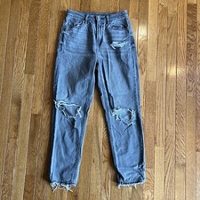 American Eagle Jeans Womens Size 4 Mom Jean Charcoal Wash Distress