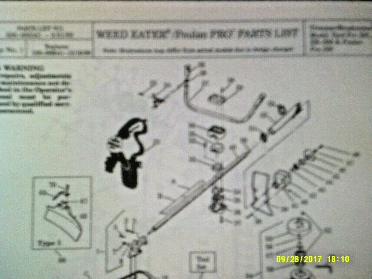 Weed Eater Poulan Pro 200 Yard Pro 24100 XR 200 Trimmer Parts List 530066541