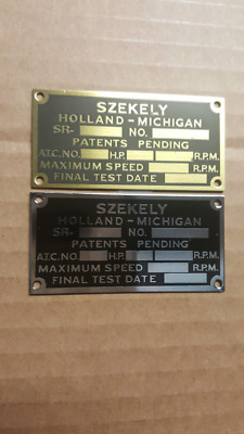 Szekely Aircraft Engine data plate Acid Etched Brass or Nickel  1930s CHOICE