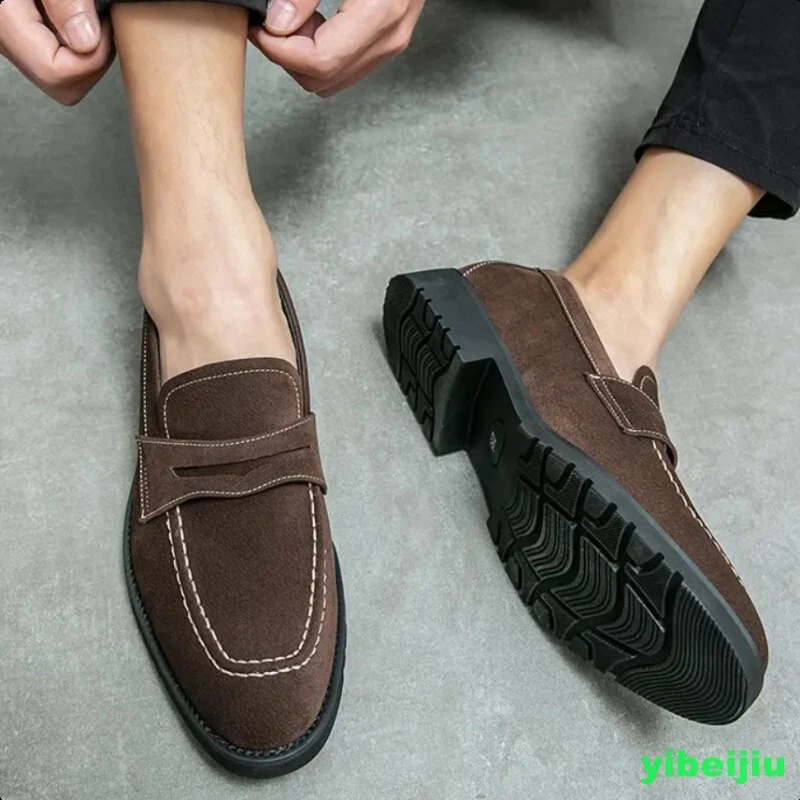 Men's Casual Suede Leather Shoes Business Round Toe Loafer Slip On Dress Shoes