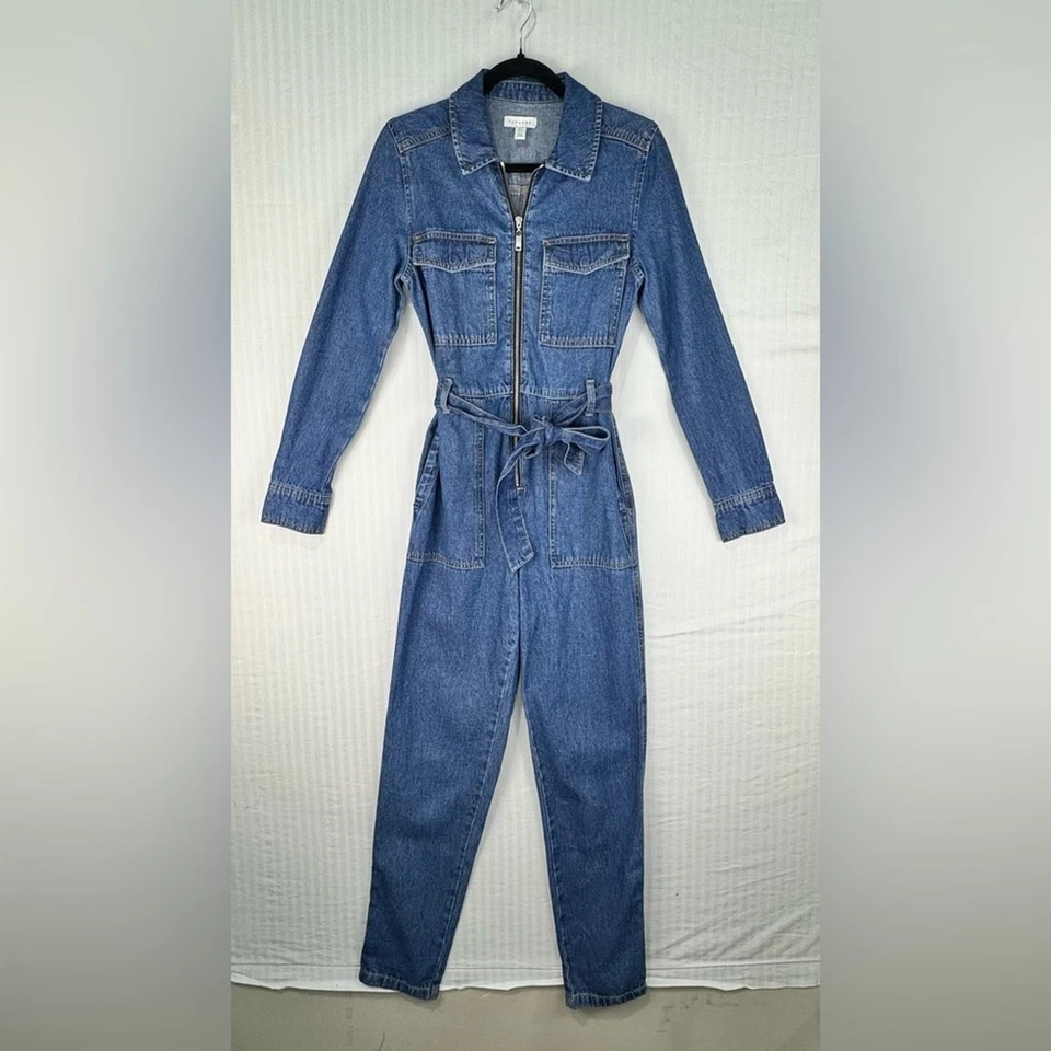 Женский комбинезон Topshop из синей джинсовой ткани на молнии с поясом размер 2 - Изображение 2 из 4