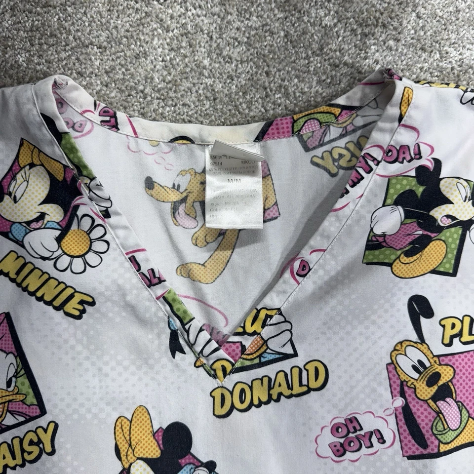 Blusa Médica Disney Vintage Mickey Mouse Mediana Blanca Rosa Foto 3 de 4