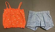 Girl's Old Navy Outfit Size 8 - Orange Floral Tank w/Chambray Shorts EUC