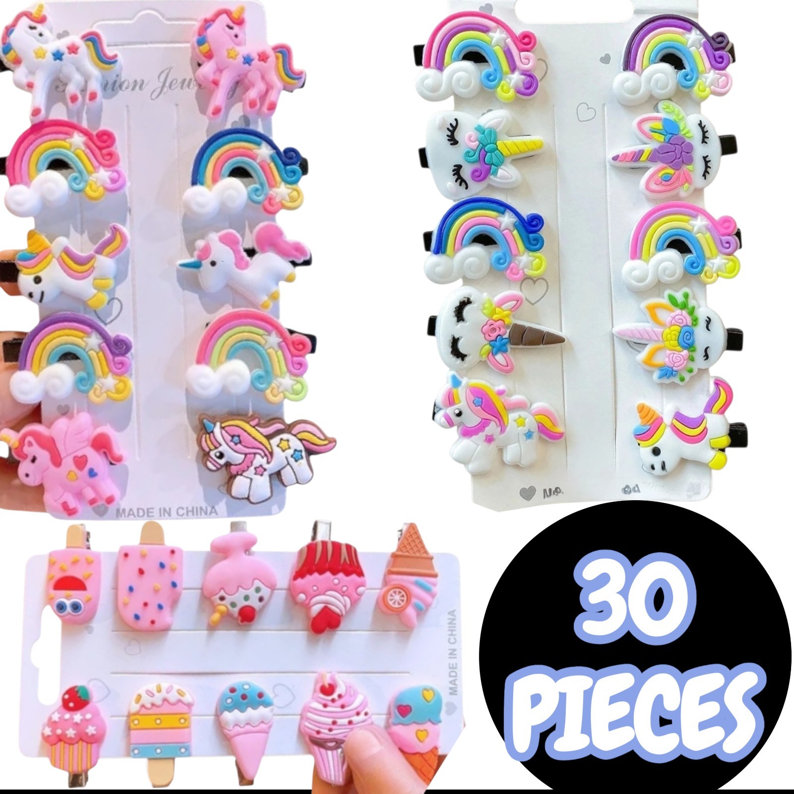 30 Pieces Childrens Hairpins Barretts Unicorn Ice Cream Rain