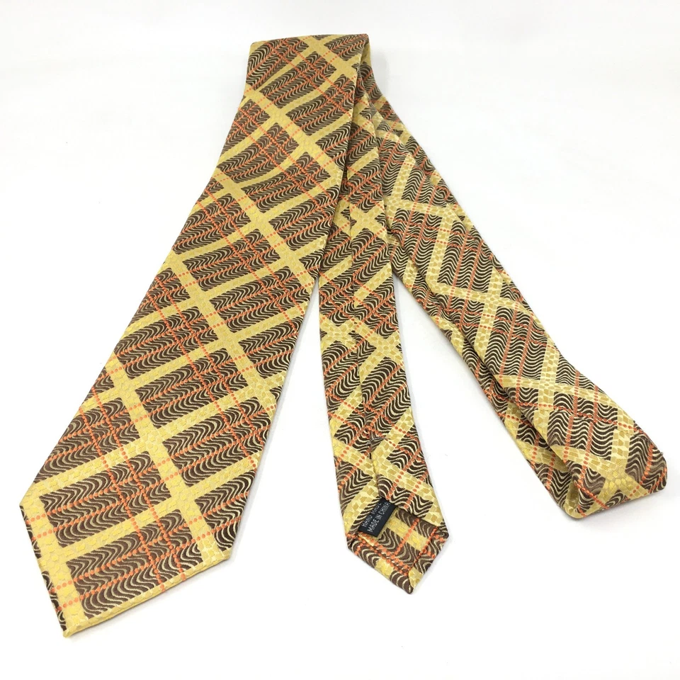 Corbata The Big Knot de Steven Land marrón naranja a rayas geométrica 100 % seda Foto 3 de 4