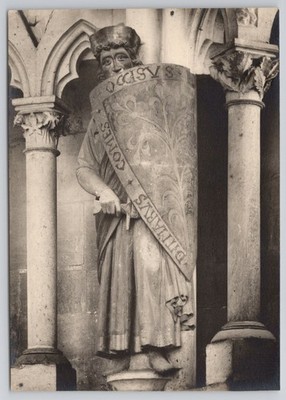 Gothic Cathedral Statue Knight Shield Sword Columns Medieval Postcard