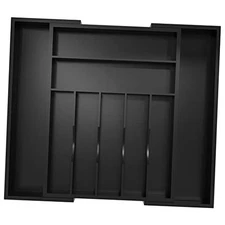 Utensil Organizer Silverware Drawer Organizer - Bamboo Expandable Cutlery Black