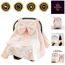 Beautiful 100 Cotton Baby Carseat Canopy with Bow - Nursing  Stroller Cover