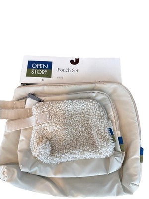 Open Story 3 Count Pouch Set Makeup Bag Organized Storage Ivory