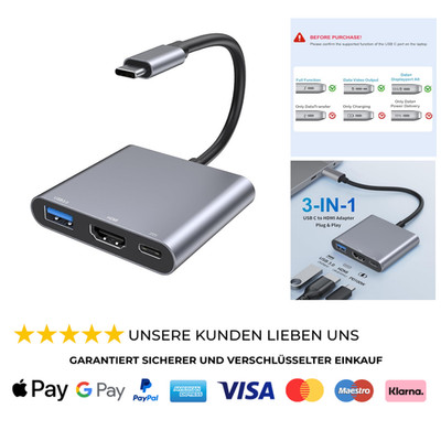 USB C HDMI Adapter, USB-C Digital AV Multiport Hub mit 4K HDMI USB 3.0 & 100W PD