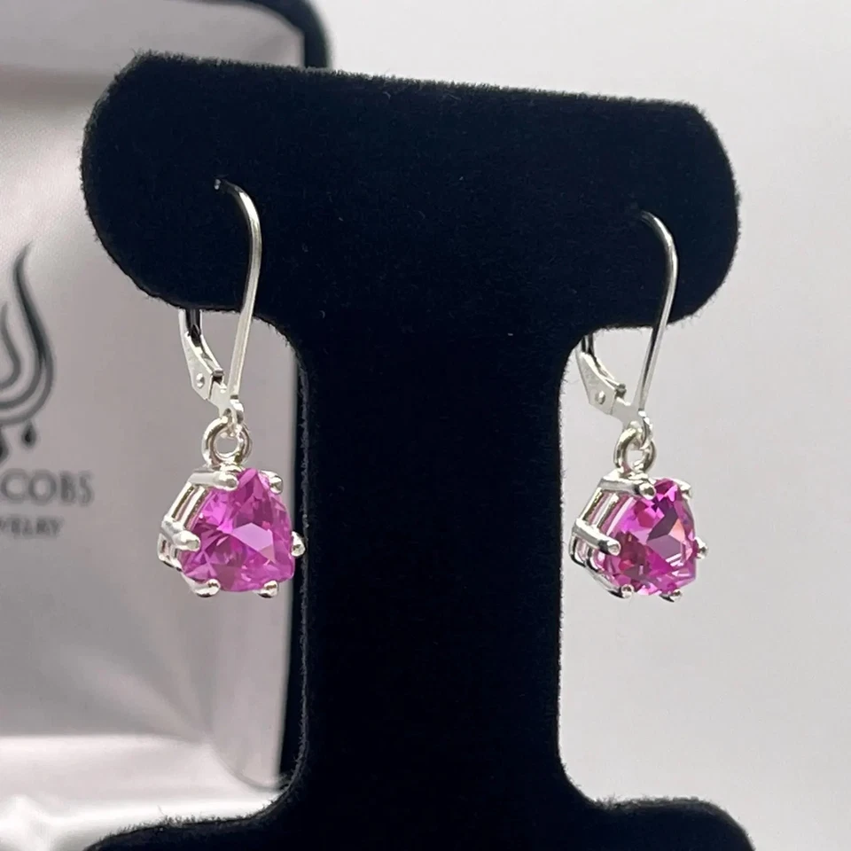 Pendiente de boda de zafiro rosa natural corte trillón de 4,00 quilates platino 950 Foto 3 de 4