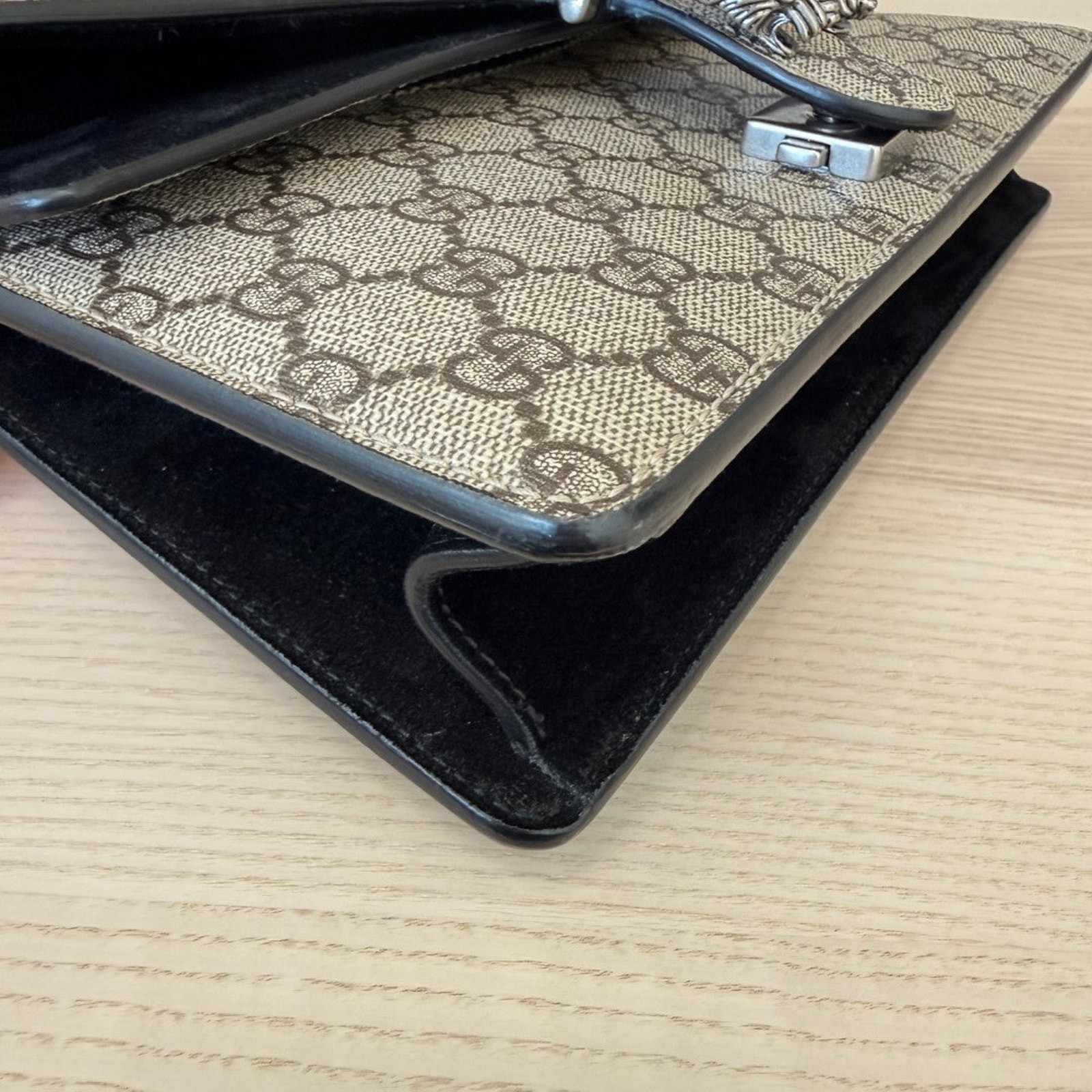 Gucci GG Supreme Monogram Suede Crystal Small Dionysus Shoulder Bag Black image 9