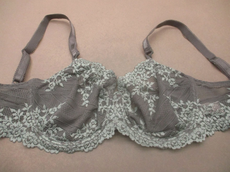 36D Wacoal женщин серый кружевной без подкладки на косточках назад застежки Demi бюстгальтер 1C - Изображение 2 из 4